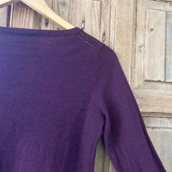 The Limited Small Textured Purple Merino Wool Blend V-Neck Sweater - Picture 6 of 8
